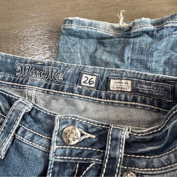 Miss Me 90’s Low Rise Slim Bootcut Denim Blue Jeans 26 - Picture 11 of 13